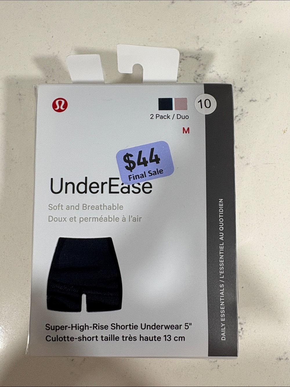 Lululemon UnderEase SHR shortie underwear 5” Medium 2pack TRNV/MINK